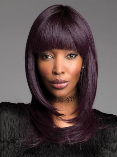 Straight Wig With Bangs Straight Capless 14" Shoulder Length Fashionable Purple With Bangs Synthetic Wigs
