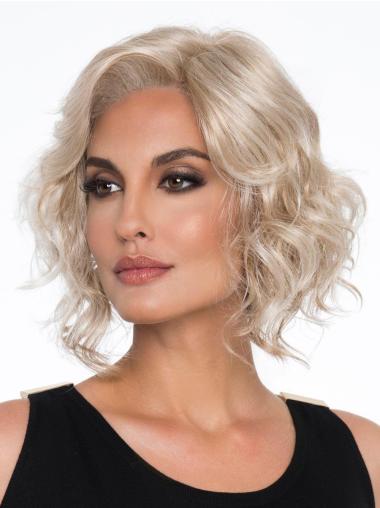 Short Curly Synthetic Wigs Synthetic Without Bangs 12" Chin Length Curly Platinum Blonde Mono Wigs