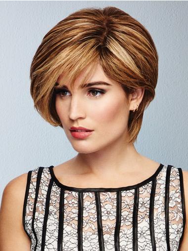 Human Hair Short Wigs Ombre/2 Tone 8" Straight Short 100% Hand-Tied Layered Human Hair Wigs