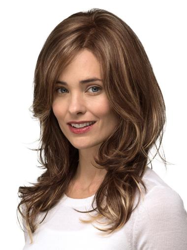 Wigs Long Hair Synthetic Layered Long Wavy Brown 14" Synthetic Mono Wigs