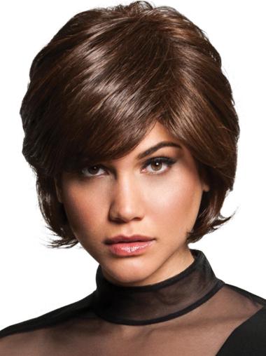 Short Wet And Wavy Wigs Wavy Capless 8" Short Designed Brown Layered Synthetic Wigs