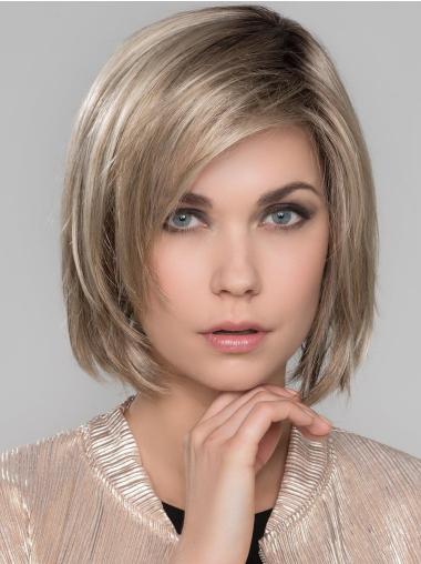Short Straight Wigs With Bangs Synthetic With Bangs 10" Chin Length Straight Platinum Blonde Mono Wigs