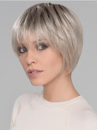 Straight Short Wigs With Bangs Short Straight Platinum Blonde 6" Synthetic Mono Wigs