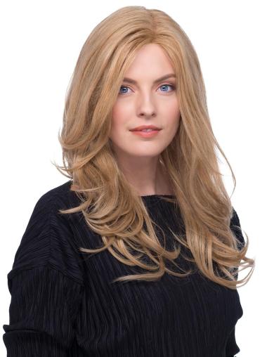 Long Curly Wigs Human Hair Wigs Blonde 17" Wavy Long 100% Hand-Tied With Bangs Human Hair Wigs