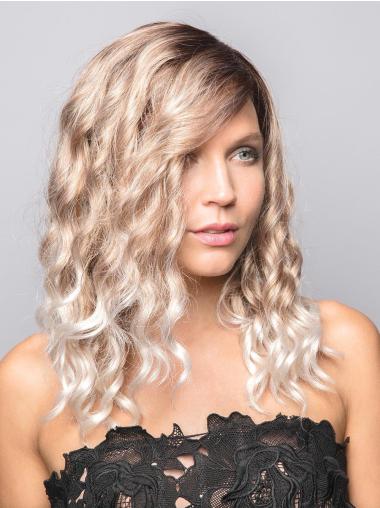 Wigs Long Hair Synthetic 14" Long Curly Blonde Synthetic With Bangs New 100% Hand-Tied Wigs