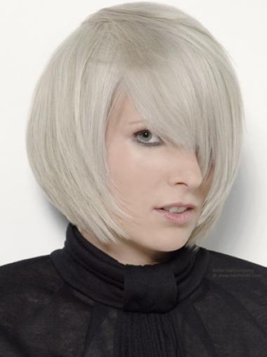 Grey Synthetic Wigs Chin Length Grey 12 Inches Women'S Fashion Wig