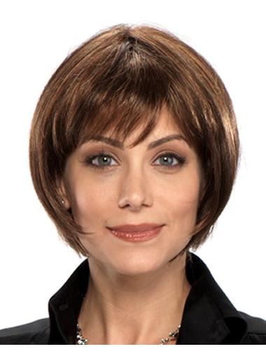 Short Straight Bob Wigs Modern Straight 10 Inches Synthetic Capless Wigs For Elderly Women