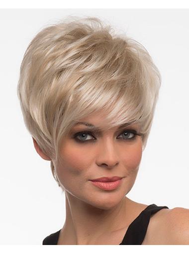 Straight Wigs Look Natural Cropped Straight Blonde Synthetic Best Wigs For Elderly