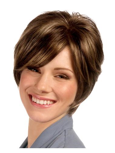 Boss Short Wigs Short Straight Brown Synthetic Fabulous Wig For Elderly Woman