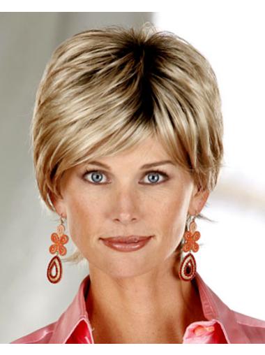 Straight Short Wigs Straight Blonde Synthetic Top Short Wigs For Elderly Women