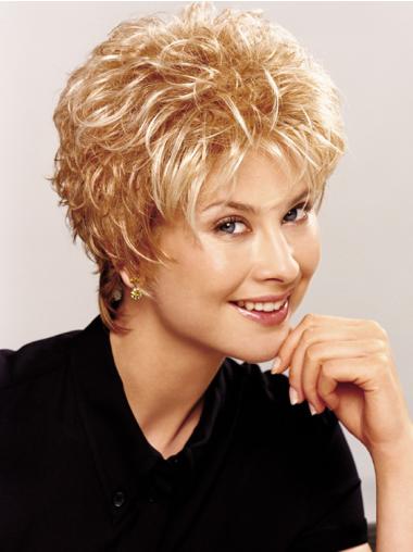 Short Wavy Boycuts Wigs Short Wavy Blonde Synthetic Soft Natural Looking Wigs For Elderly Ladies