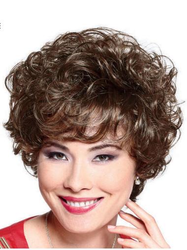 Short Curly Wig With Bangs No-Fuss 6.5 Inches Short Wigs For White Women