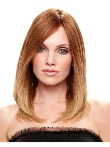 Human Hair Wigs Shoulder Length Capless With Bangs Medium Human Hair Wig