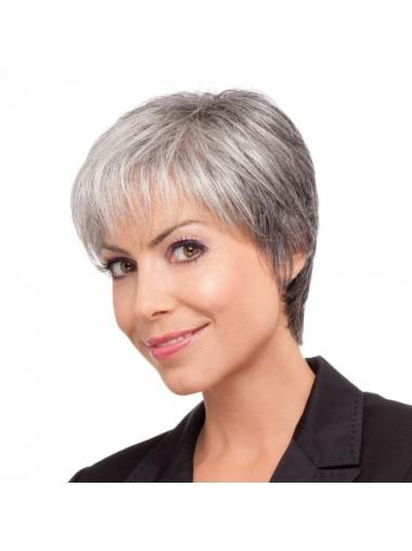 Short Grey Human Hair Wigs Gorgeous Short Lace Front Straight Ash Grey Wig