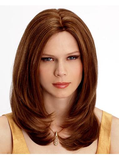 Medium Length Wavy Wigs Auburn Without Bangs Synthetic Fashionable Natural Hairstyles Lace Wigs