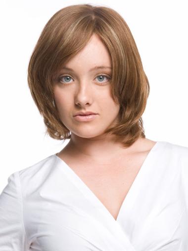 Human Hair Wigs In Exquisite Auburn Without Bangs Chin Length Human Hair Women'S Wigs