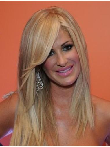 Long Straight Human Hair Wigs Blonde With Bangs Straight Stylish Human Hair Wigs