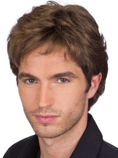 Short Capless Human Hair Wigs 100% Hand-Tied Straight Short Amazing Realistic Mens Wigs