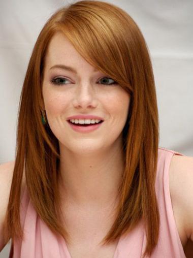 Long Human Hair Wigs With Bangs Natural Wigs Look Real 100% Hand-Tied Copper Beautiful Celebrity