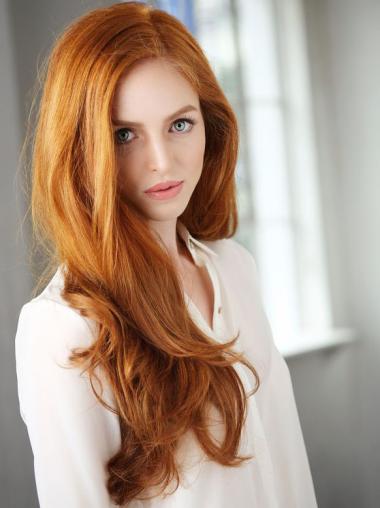 Long Wigs With Bangs Human Hair Full Lace Copper Wavy 22" Affordable Deborah Ann Woll Wigs Of Human Hair