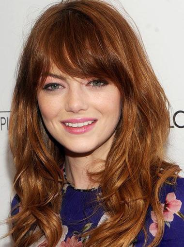 Extra Long Human Hair Wigs Full Lace Copper Wavy Trendy Emma Stone Very Realisitc Human Hair Wig