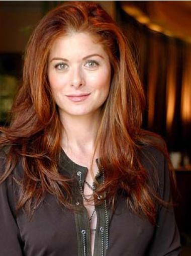 Long Hair Wigs Human Hair 100% Hand-Tied Copper Wavy 20" Sassy Debra Messing Wigs By Remy