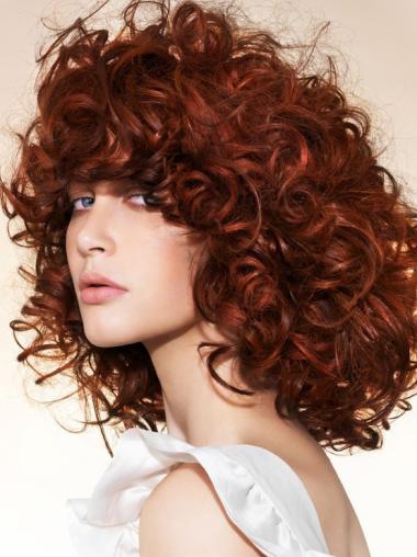 Curly Wigs With Bangs Copper Curly Synthetic 16 Inches Celebrity Wigs