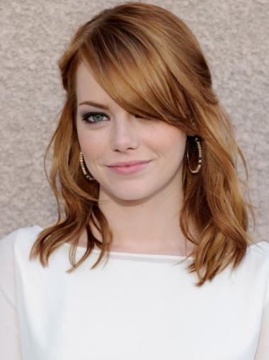 Medium Length Human Hair Wigs 100% Hand-Tied Copper Wavy Great Emma Stone Wig For Sale Human Hair