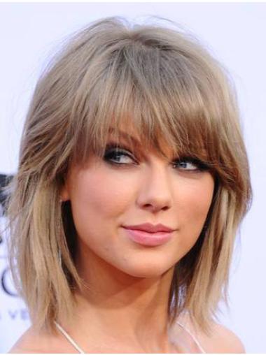 Shoulder Length Straight Wigs With Bangs Blonde Straight 12 Inches Sassy Taylor Swift Celebrity Wigs For Sale