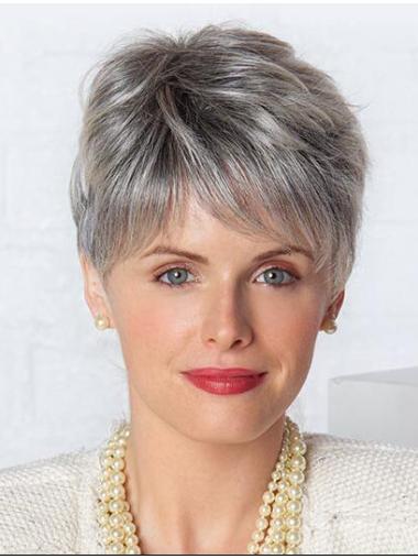 Silver Grey Wigs Short Monofilament Synthetic Straight 4 Inches Quality Grey Wigs