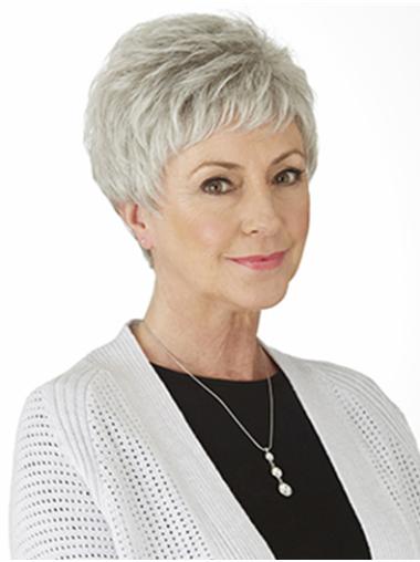 Short Grey Wigs High Quality Monofilament Synthetic Short Straight Grey Wig