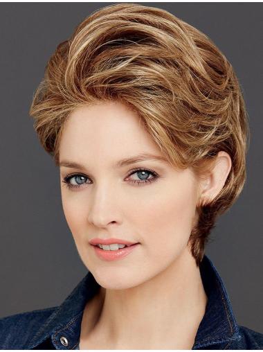 Short Wavy Wigs 100% Hand-Tied Brown Short Classic Good Quality Synthetic Wigs