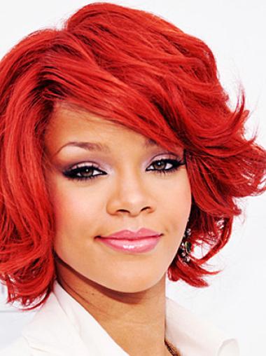 Short Wavy Wigs With Bangs Red Chin Length 12 Inches Women'S Wigs Monofilament