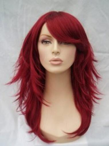 Human Hair Wigs Medium Length Capless With Bangs 18" Incredible Real Wigs Red Hair