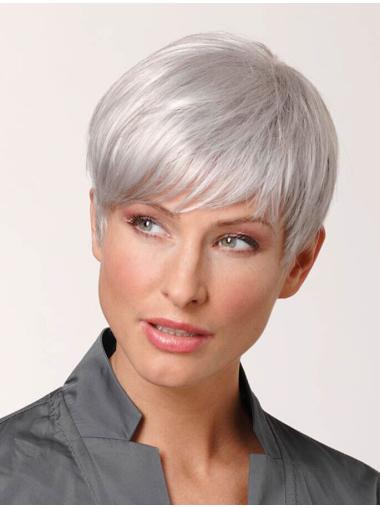 Short Grey Human Hair Wigs 100% Hand-Tied Straight Perfect Human Natural Wigs