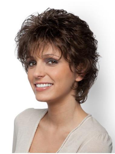 Curly Short Wigs 10 Inches Short Brown Curly Top Hand Tied Synthetic Wigs
