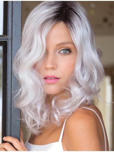 Grey Curly Wig High Quality Shoulder Length Grey Wig With Black Roots