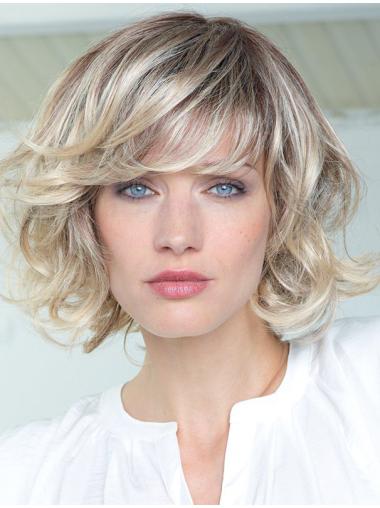 Medium Length Wigs Blonde Human Hair Wigs Monofilament With Bangs Designed Blonde Wigs Real Hair