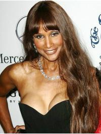 Long Hair With Bangs Wig Long Perfect Straight Lace Front 26" Synthetic Beverly Johnson Wigs