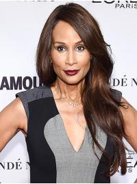 Long Hair Without Bangs Wigs Long Fashionable Wavy Lace Front 26" Synthetic Beverly Johnson Wigs
