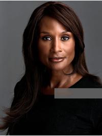 Long Hair Without Bangs Wigs Long Convenient Straight Lace Front 18" Synthetic Beverly Johnson Wigs