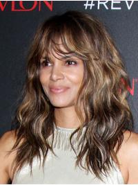 Long Wavy Synthetic Wigs Synthetic Lace Front With Bangs Long 16" Ombre/2 Tone Convenient Halle Berry Wigs
