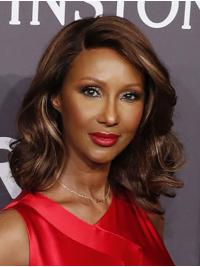 Wet And Wavy Wigs Shoulder Length Wigs Synthetic Lace Front Without Bangs Shoulder Length 14" Brown Stylish Iman Wigs