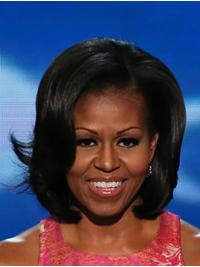 Wigs Chin Length Lace Remy Human Hair Lace Front Bobs Chin Length 12" Black Durable Michelle Obama Wigs