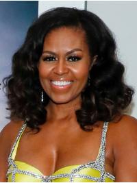 Shoulder Length Curly Wig Synthetic Lace Front Without Bangs Shoulder Length 14" Black Exquisite Michelle Obama Wigs