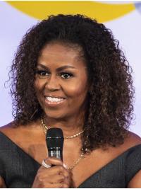 Shoulder Length Wigs Synthetic Synthetic Lace Front Without Bangs Shoulder Length 14" Brown Perfect Michelle Obama Wigs