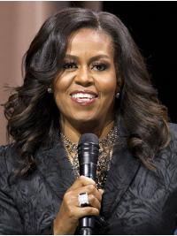 Curly Shoulder Length Wig Synthetic Lace Front Without Bangs Shoulder Length 16" Black Ideal Michelle Obama Wigs
