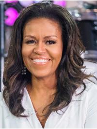 Wavy Wigs Shoulder Length Synthetic Full Lace Without Bangs Shoulder Length 16" Black Fashionable Michelle Obama Wigs
