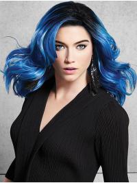 Shoulder Length Wigs Wet And Wavy Wigs Shoulder Length Great Blue Synthetic Without Bangs Lace Front Wigs