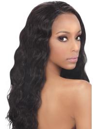 Long Wavy Hair Wigs 20" Synthetic Without Bangs Wavy Long Black Modern African American Wigs